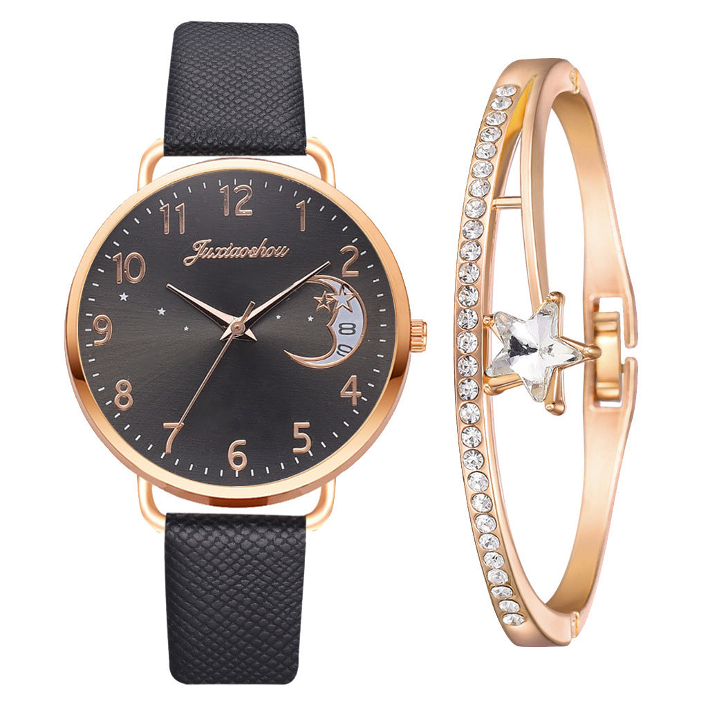 Montre à quartz à motif de lune ravissante pour femme avec cadran à bracelet Montre-bracelet pour femme