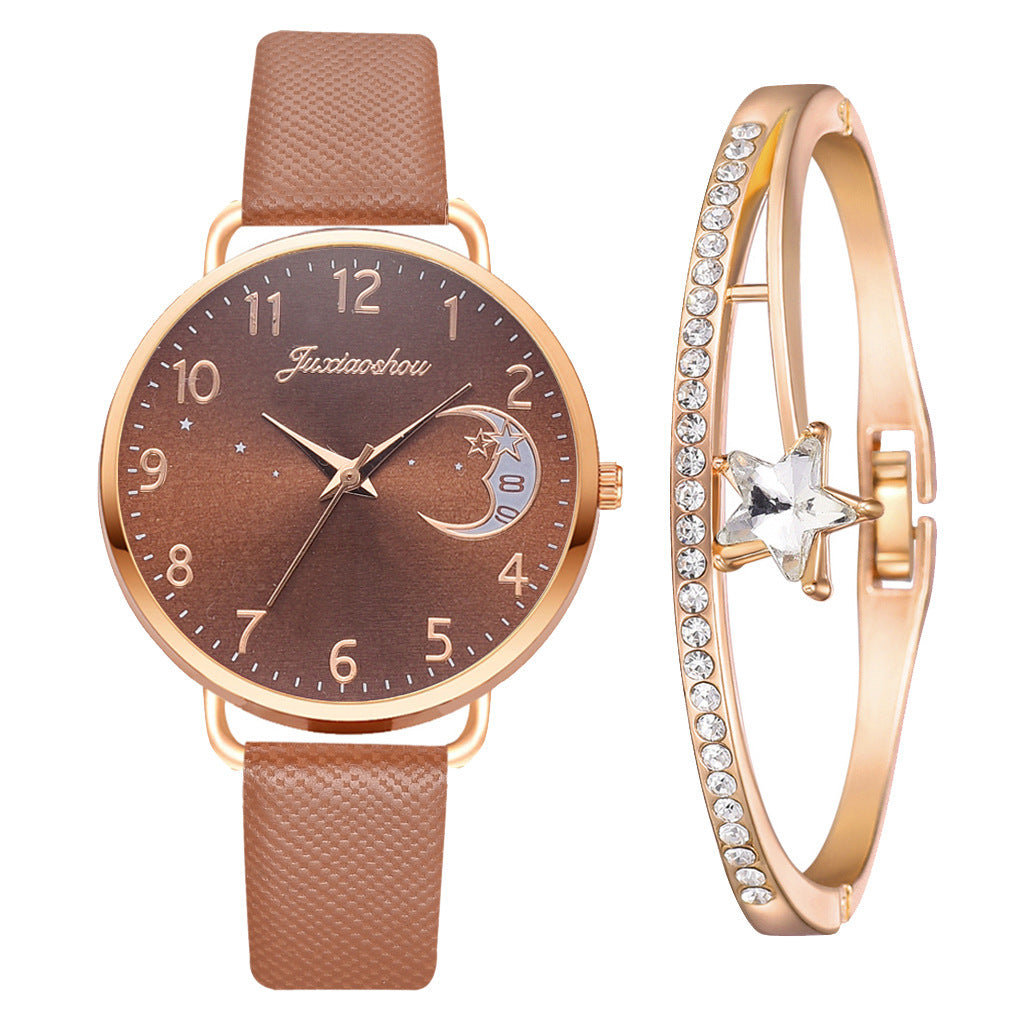 Montre à quartz à motif de lune ravissante pour femme avec cadran à bracelet Montre-bracelet pour femme