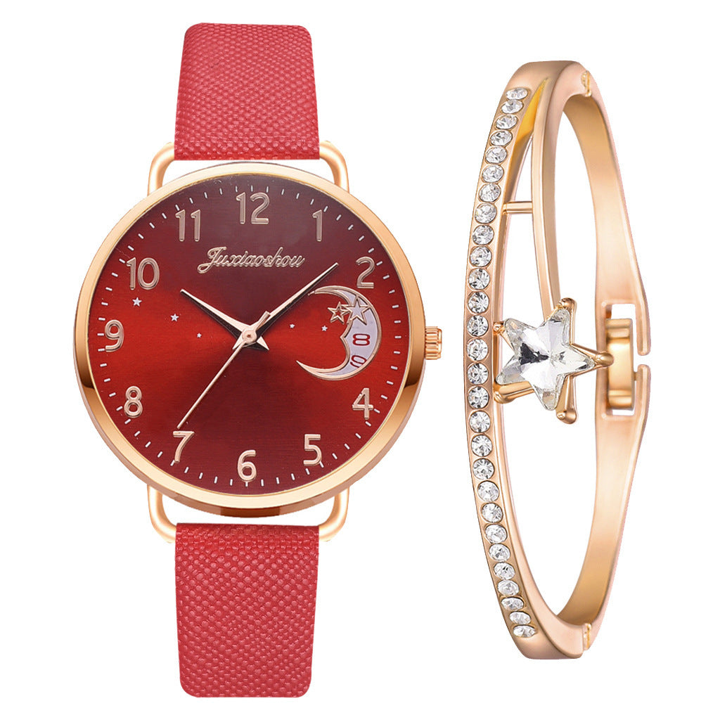 Montre à quartz à motif de lune ravissante pour femme avec cadran à bracelet Montre-bracelet pour femme