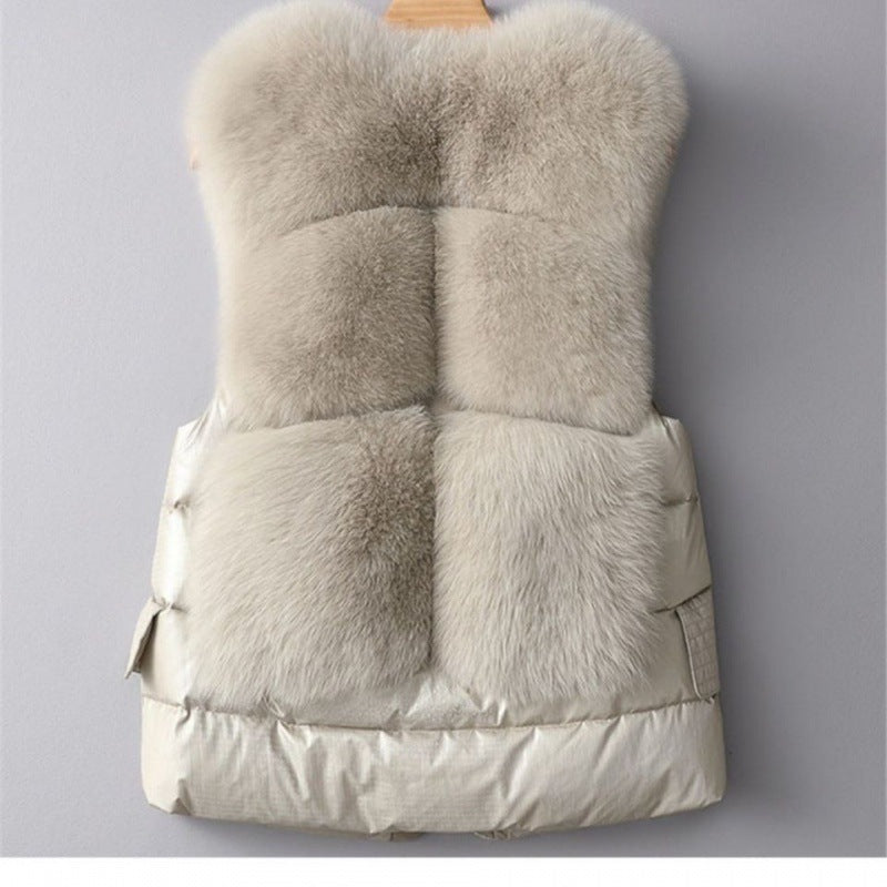 Veste d'hiver courte en duvet pour femme en fausse fourrure de renard en laine pour femme