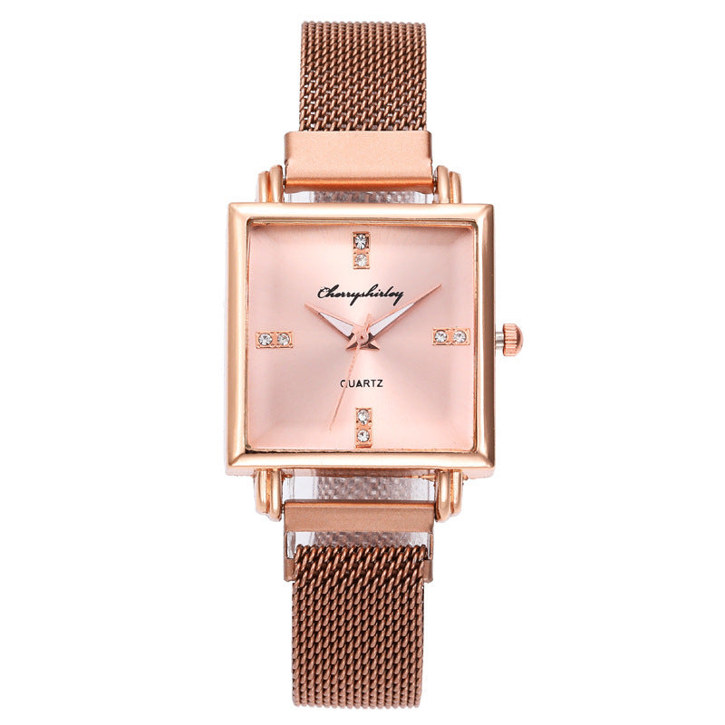 Montre pour femme carrée simple tempérament à fermoir magnétique en diamant