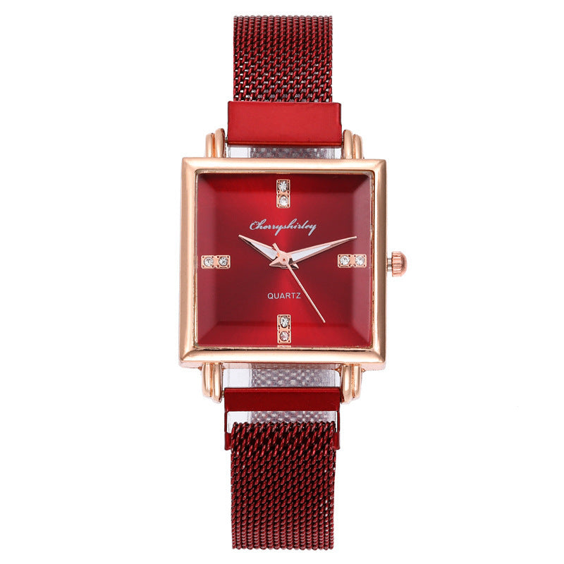 Montre pour femme carrée simple tempérament à fermoir magnétique en diamant