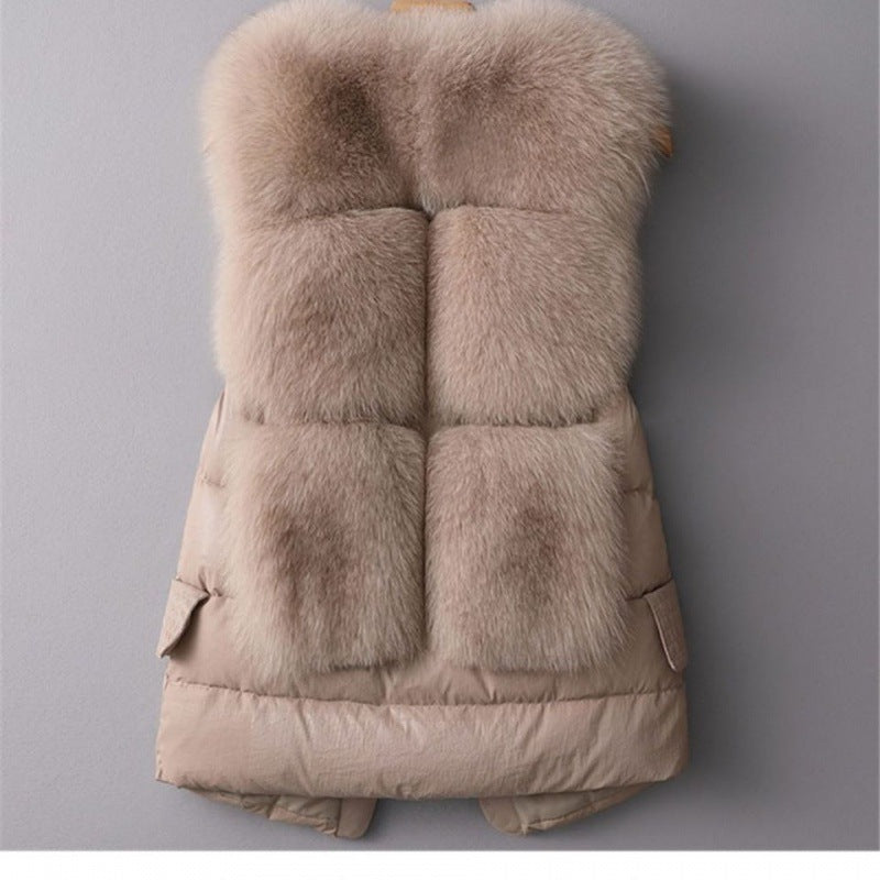 Veste d'hiver courte en duvet pour femme en fausse fourrure de renard en laine pour femme