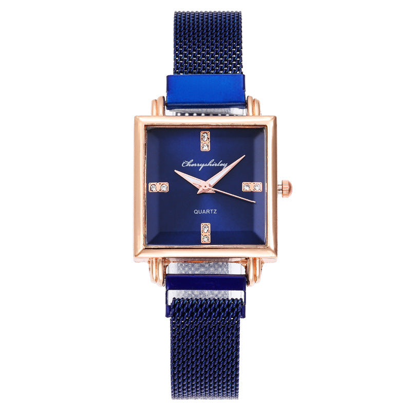 Montre pour femme carrée simple tempérament à fermoir magnétique en diamant